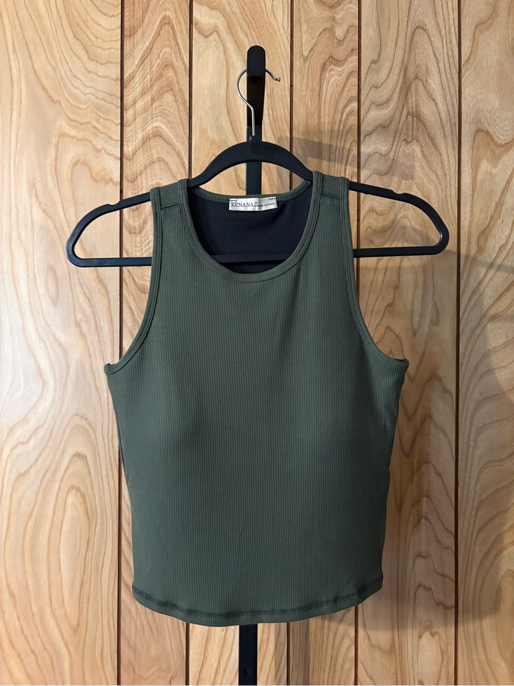 Butter Soft Ribbed Racerback Tank | Built-In Removable Pads | Army Green - Picture 3 of 9